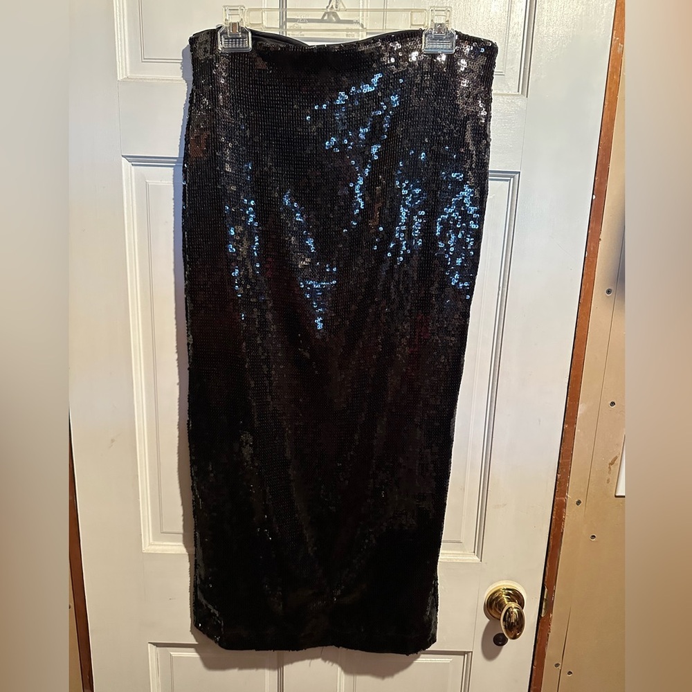 Mango Black Sequin Midi Skirt